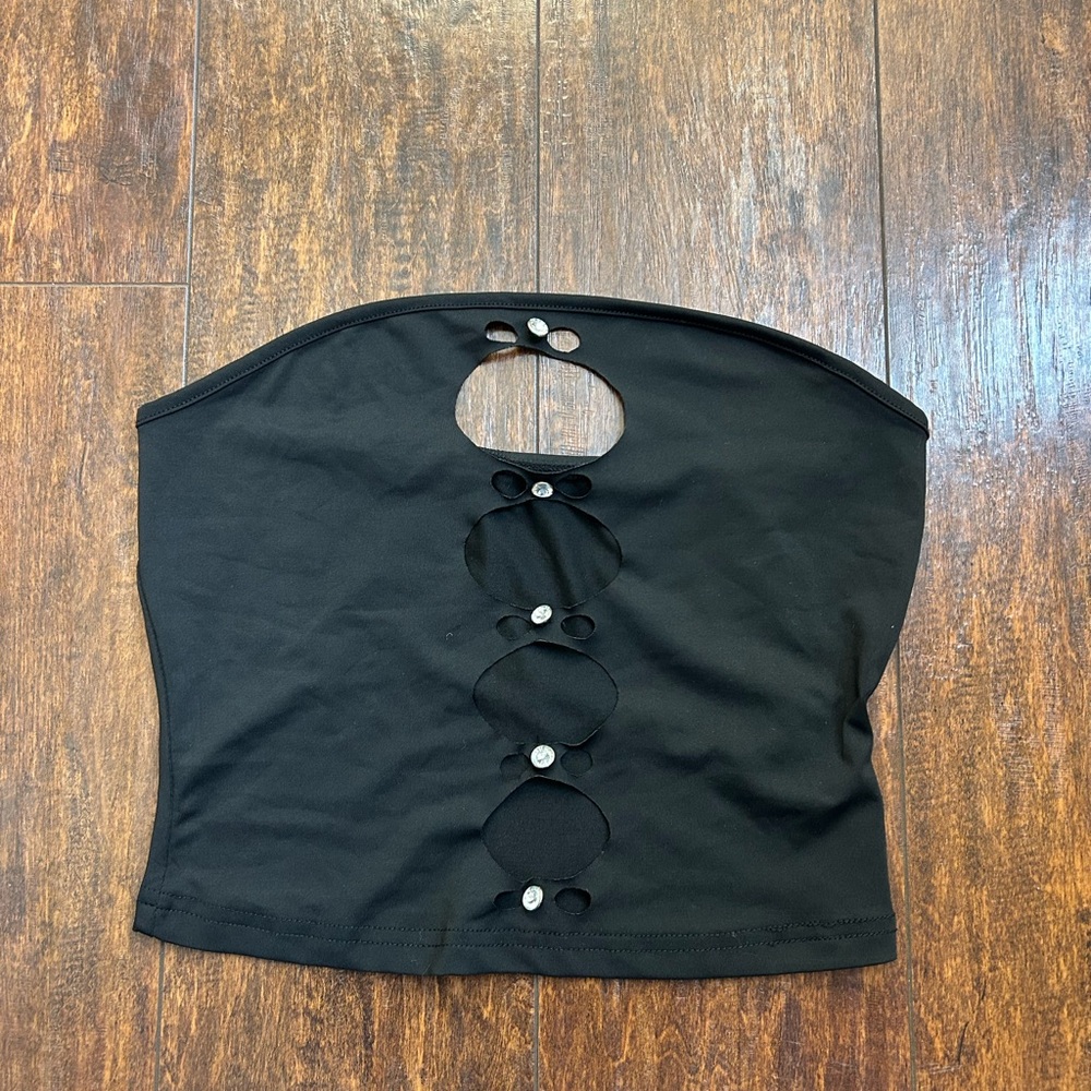 Black Strapless Cutout Top